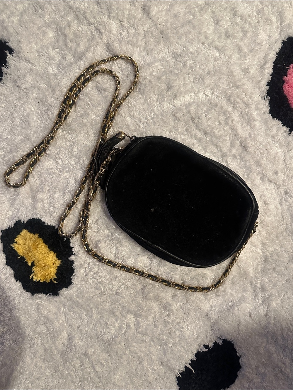 Black Velvet Crossbody Bag with Gold Chain Strap